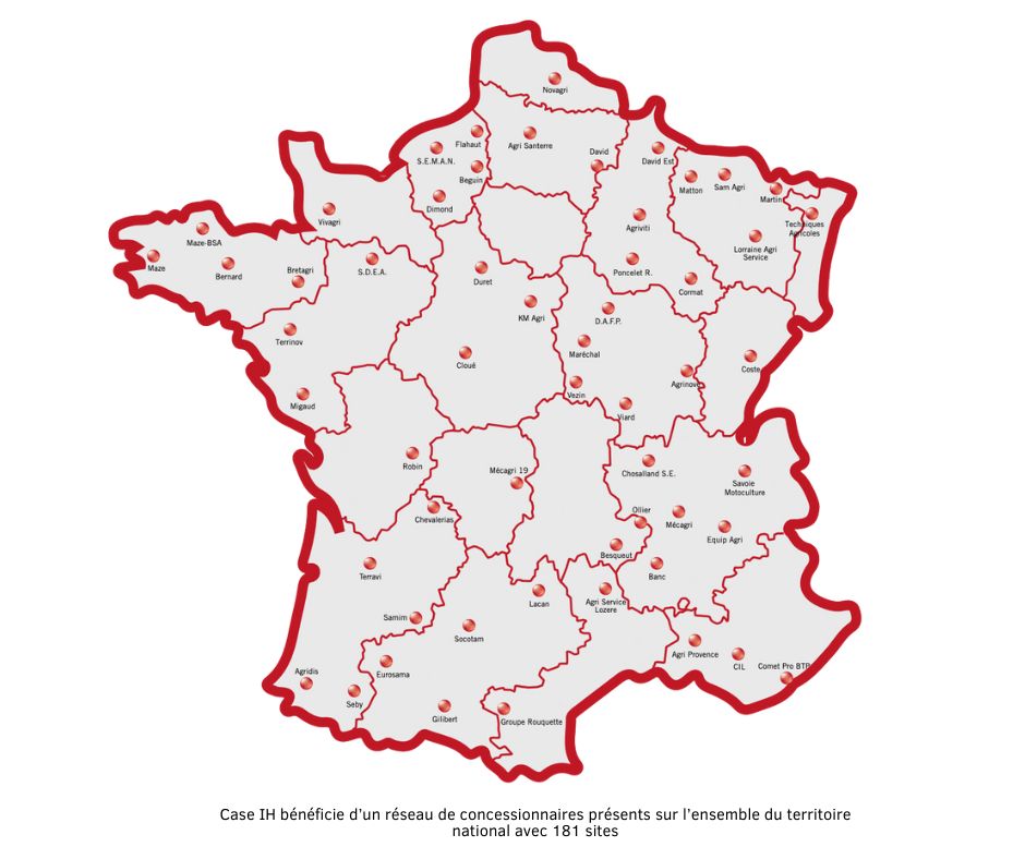 Case IH bénéficie d’un réseau de concessionnaires présents sur l’ensemble du territoire national avec 181 sites